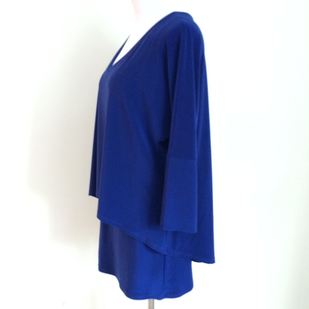 Frank Lyman Design Top Womens 8 Tunic Shirt Layered 3/4 Sleeve Blue Stretch - Picture 2 of 11